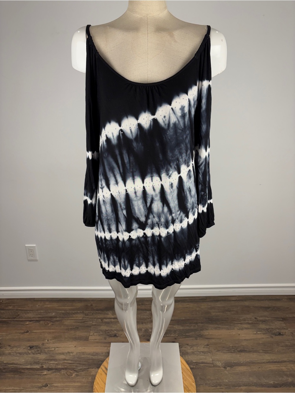 INC International Concepts Grey Black Tie Dye Marble Grunge Blouse Top
